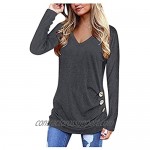 N C Women's T-Shirts Long Sleeve Loose Button Accessories V Neck Top Pullover