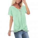 Sieanear Womens T Shirts Short Sleeve V Neck Solid Color Twist Knotted Summer Casual Tops