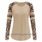 STYLEWORD Women's Leopard Print T Shirts Short Sleeve Color Block Raglan Casual Tunic Tops
