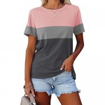 Vivitulip Women's Casual Short Sleeve T Shirts Color Block Crew Neck Tops Comfy Summer Tees