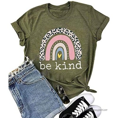 Women's Be Kind T Shirt Cute Graphic Tees Shirt Rainbow Printed Short Sleeve Summer Cotton Tops Shirts