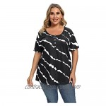 Womens Plus Size Buttons Down Tops Summer Short Sleeve Crewneck Tshirts Loose Casual Tee Shirts