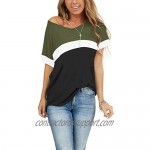 Yuccalley Women's Color Block V Neck Shirts Casual Short Sleeve Tops Basic Summer Tees