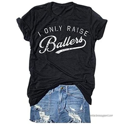 YUYUEYUE Busy Raising Ballers I Only Raise Ballers Letter Print T-Shirt Tops