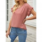 Actloe Womens V Neck Tops Summer Casual Loose Tunic Short Sleeve Shirts Blouses