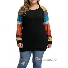 Allegrace Women's Plus Size Tunic Tops Lightweight Knit Long Sleeve Shirts Color Block Loose Tunics