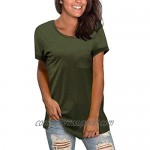 BESFLY Women Crewneck/V Neck Casual Short Sleeve Solid Color T Shirts with Leggings Basic Tops with Pocket