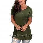 BESFLY Women Crewneck/V Neck Casual Short Sleeve Solid Color T Shirts with Leggings Basic Tops with Pocket