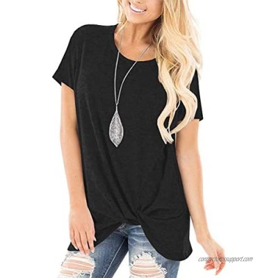 CUTEKOLVE Women's Comfy Casual T Shirts Long Short Sleeve Tunic Tops Loose Fit Twist Knot Tie Front Blouses Solid Pullover