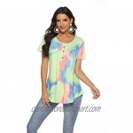Famulily Paisley Printed Button Up Top Short Sleeve V Neck Pleated Casual Loose Flare Tunic Blouse Henley Shirt