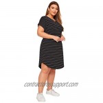 Floerns Women's Plus Size Casual Striped V-Neck Short Sleeve T-Shirt Tunic Dress