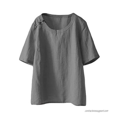 LaovanIn Women's Summer Linen Tunic Tops Casual Short Sleeve Shirts Blouse