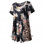 LARACE Leopard Print Tops for Women Short Sleeve Plus Size Tunics Color Block Tee Shirt