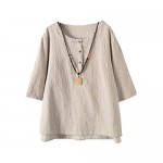 Lavnis Women's Linen Tunic Tops Casual Summer 3/4 Sleeve Jacquard Blouse Shirt
