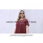 LINJOU Women's Plus Size Tops Flowy Casual Summer Blouses Pleated Short Sleeve Fit Flare ​Tunics Shirts
