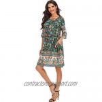 MANXIXUAN Women's Boho Vintage Floral Print Ruffle Sleeve Casual Tunic Dress with Pockets