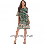 MANXIXUAN Women's Boho Vintage Floral Print Ruffle Sleeve Casual Tunic Dress with Pockets