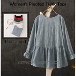 Mordenmiss Women's Cotton Tunic Tops Long Sleeve Swing Pleated Mini Dress Jacquard Blouse