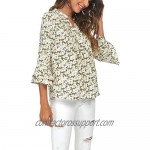 OLRAIN Womens Summer Floral Printed V-neck Swing Tunic 3/4 Bat Wing Short Sleeve Chiffon Tops Blouse Shirts