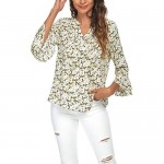 OLRAIN Womens Summer Floral Printed V-neck Swing Tunic 3/4 Bat Wing Short Sleeve Chiffon Tops Blouse Shirts