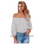 PRETTYGARDEN Women’s Fashion Floral Print Off Shoulder Tops Flare Long Sleeve Casual Loose Blouses Shirts