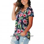 SAMPEEL Women's Basic V Neck Short Sleeve Floral T Shirts Summer Casual Tops