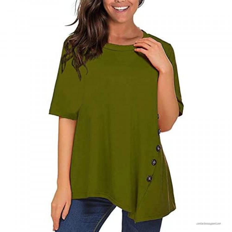Sweetnight Women's Casual Scoop Neck Short Sleeve Solid Asymmetrical Pleated T-Shirt Blouse Top Plus Size (S-4XL)