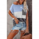 TECREW Women's Color Block Cap Sleeve T Shirts Summer Casual Tee Tops Loose Blouse with Pocket