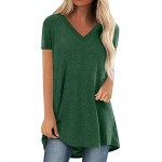 Tops Tunics for Women to Wear with Leggings Casual Loose Fit V Neck Short/Long Sleeves T Shirt