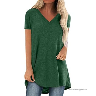 Tops Tunics for Women to Wear with Leggings  Casual Loose Fit V Neck Short/Long Sleeves T Shirt