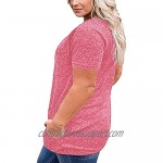 VISLILY Women's Plus Size Short Sleeve Buttons Blouse Loose T Shirt Tops with Pockets