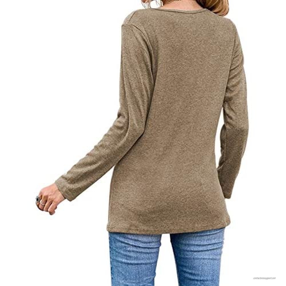 Jonstal Women Casual Round Neck Long Sleeve Tunic Tops Button Up