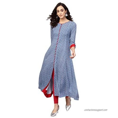 YASH GALLERY Indian Tunic Tops Women's Rayon Geometric Print A-Line Kurta Dress