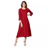 YASH GALLERY Women's Dotted Rayon Dobby Solid A-Line Dress (Maroon)