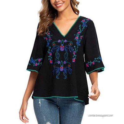 YZXDORWJ Women's Summer Boho Embroidery Mexican Bohemian Tops Shirt Tunic Blouses