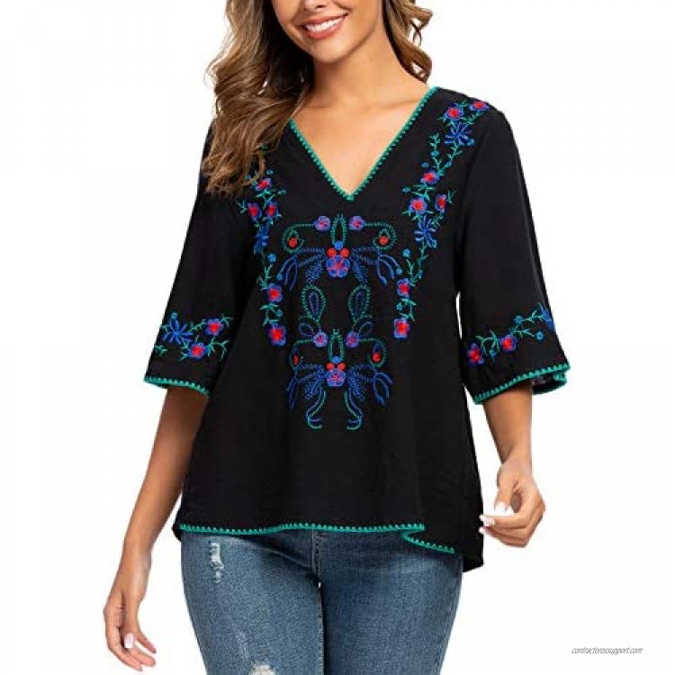 YZXDORWJ Women's Summer Boho Embroidery Mexican Bohemian Tops Shirt Tunic Blouses