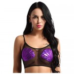 ACSUSS Women's Sheer Mesh See Through Spaghetti Straps Sea Shell Sexy Vest Crop Top