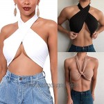Aiwpstoin Women Sexy Crisscross Halter Neck Croptop Summer Bandage Vest for Lady Strappy Tie Backless Vest Top Clubwear