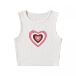 Floerns Women's Heart Print Sleeveless Round Neck Rib Knit Crop Tank Top