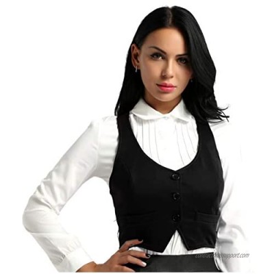 JEATHA Women's Racerback Fitted Business Dressy Suits Button Down Waistcoat Vest Shirt Tops