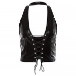 Mllkcao Women Sexy Leather Lingerie Strapped Casual Off Shoulder Slash Neck Halter Vest Blouses for Women S-L