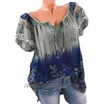 Off Shoulder Blouse Top for Women Lace Patchwork V-Neck Tunic Top Plus Size Loose Casual Lightweight Shirt Top