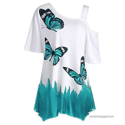 OTTATAT 2020 Summer Trendy Popular Blouse for Women Size Butterfly Printing T-Shirt Short Sleeve Casual Tops