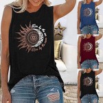 Round Neck Loose Shirts for Women's Sample Graphic Vintage Sleeveless Vest Summer Casual Tops