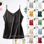 Satin Camisole Tops for Women Solid Color V Neck Silk Sleeveless Undershirts Easy Match for Summer Top