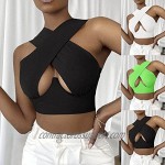 Siviki Criss Cross Halter Neck Tops for Women Cutout Y2K Hollow Out Crop Vest Irregular Top Summer Beach Sexy Streetwear