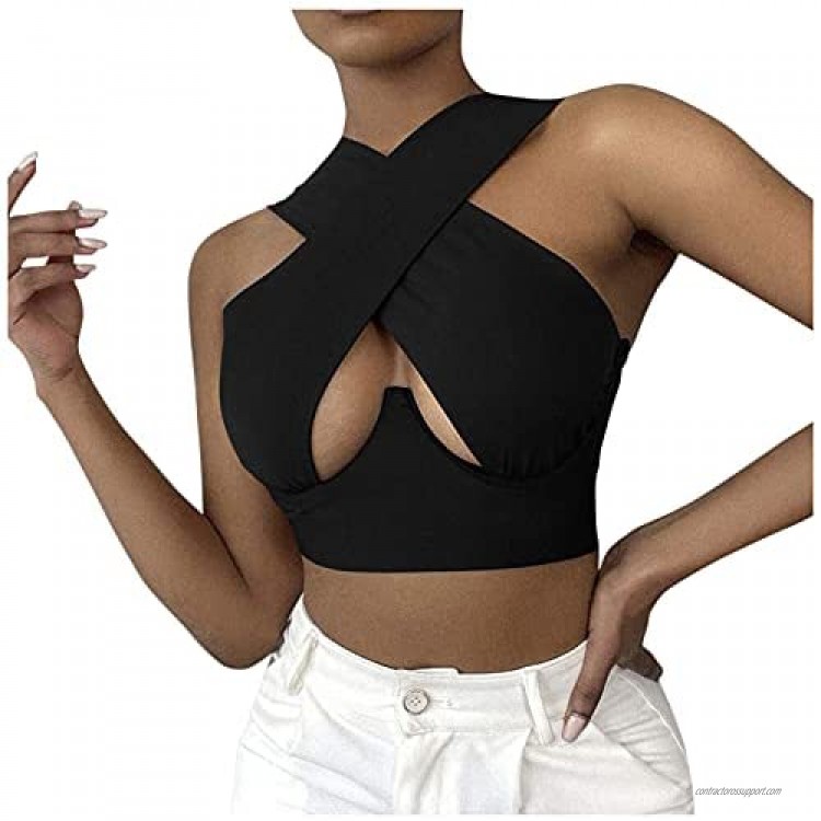 Siviki Criss Cross Halter Neck Tops for Women Cutout Y2K Hollow Out Crop Vest Irregular Top Summer Beach Sexy Streetwear