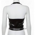 Women's Sexy PU Leather Vest Summer Halterneck Backless Top Lace Up Front