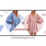 BLENCOT Womens Casual Half Sleeve Summer Tunic Dress V Neck Loose Flowy Swing Shift Mini Dress