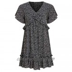 Cosonsen Women's Summer Casual Dresses V-Neck Short Sleeve Ruffle Print Swing Dress